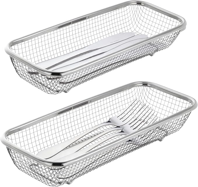 Utensil Drying Rack, 2 Pack Stainless Steel Utensils Holder Dishwasher Silverware Basket, Compact Dish Rack Chopsticks Spoons, Forks, Knifes Drainer Basket Organizer for Kitchen Counter