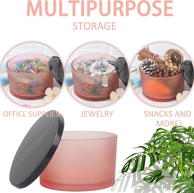 MILIVIXAY 6 Pack 24 oz Candle Jars with Metal Lids and Candle Making Kits - 3 Wick Candle Jar,Bulk Empty Matte Pink Thick Glass Jars for Making Large Candles - Spice, Powder Containers.