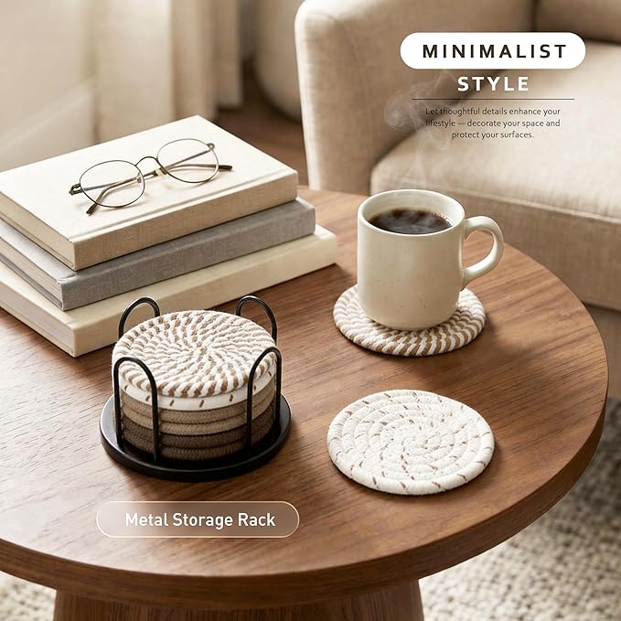 Lazebox Coasters Set of 8 for Drinks, 4 Inch Large Coasters for Coffee Table, Tabletop Protection for Hot & Cold Drinks, Versatile Coasters for Home Decor, Non-Slip & Easy to Clean