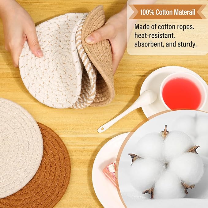 Tidponra Trivet Mats Set for Hot Dishes, 5 Heat Resistant Pot Holders for Kitchen, Home Essentials, Anti Stain Hot Pads for Hot pots and Pans, Fall Decorations for Home, 7 Inches(Brown)