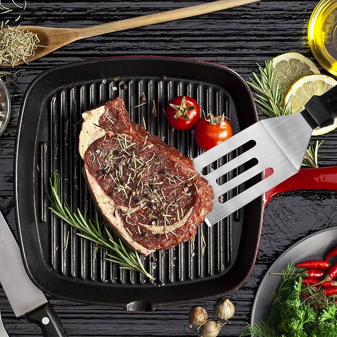 Metal Spatulas for kitchen Use, 2 Pieces Professional Serving Spatula with Heat Resistant Handle, 9.8 Inch Stainless Steel Spatula Ideal for Pancakes, Eggs, Griddle Scraper, BBQ or Desserts