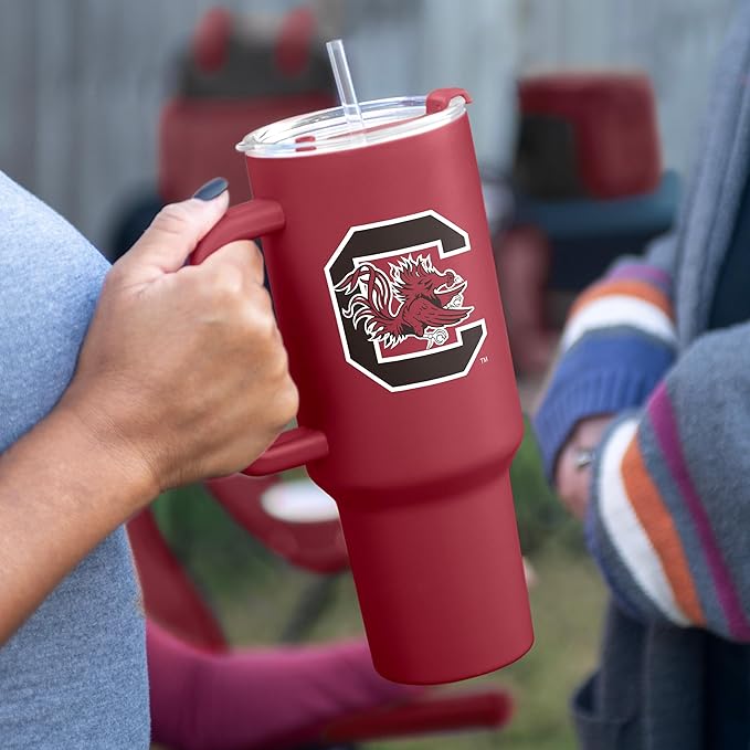 Logo Brands NCAA 40 oz Tumbler with Handle -Stainless Steel Insulated Travel Tumbler with Straw Lid – Powder Coated, Leak-Resistant, Keeps Drinks Hot/Cold – Great for Tailgating, or Everyday Use