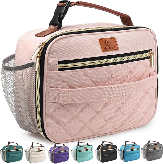 Genteen Lunch Box for Kids,Girls - Insulated LunchBox Reusable, Zip Closure & Buckle Handle, Portable Cooler for Work, School, Travel (Pink)