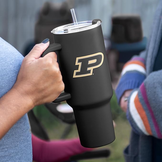 Logo Brands NCAA 40 oz Tumbler with Handle -Stainless Steel Insulated Travel Tumbler with Straw Lid – Powder Coated, Leak-Resistant, Keeps Drinks Hot/Cold – Great for Tailgating, or Everyday Use