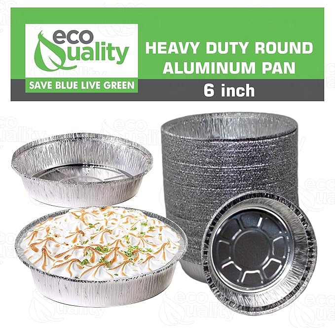 EcoQuality 6" Round Aluminum Foil Pans - Disposable Containers with Foldable Walls for Pie Baking, Cooking, Serving, Reheating, and Storing - Freezer and Oven Safe Tart Pan 400 Pack