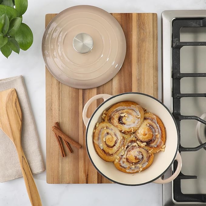 Gibson Home Addlestone 2.65 Qt Enameled Cast Iron Dutch Oven Pot with Lid – Round, Oven Safe to 500°F, Ideal for Bread Baking & Stews - Gradient Taupe