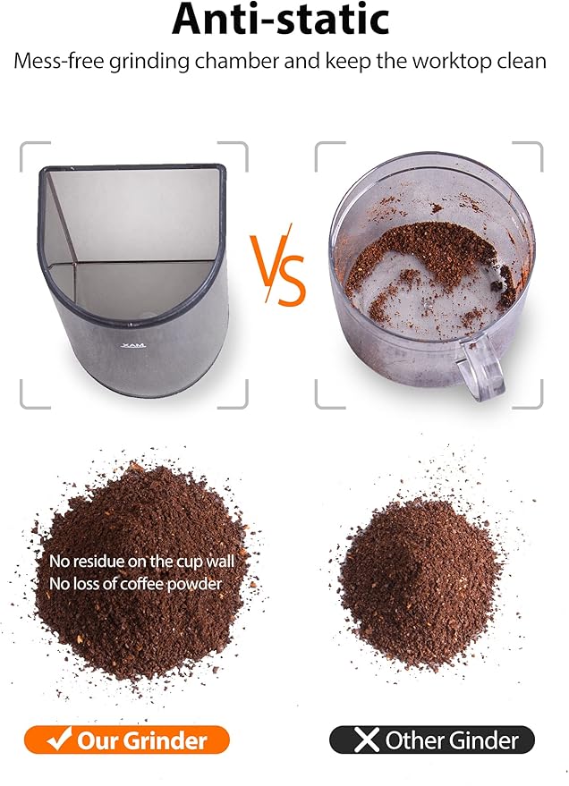 Aromaster Burr Coffee Grinder with 48 Gind Settings, Conical Coffee Bean Grinder for Home Use,Stainless Steel,40 Seconds Adjustable Timer,Anti-static,Easy to Clean with Brush