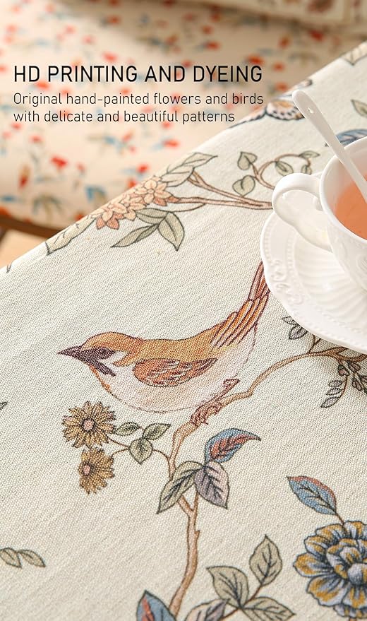 ISAENNE Designer French Light Beige Square Tablecloth,Linen Florals and Birds Pattern Table Cloth,Anti-Wrinkle Decorative Tablecloths for Dining Thanksgiving Kitchen Party,67"*67"-Cornucopia