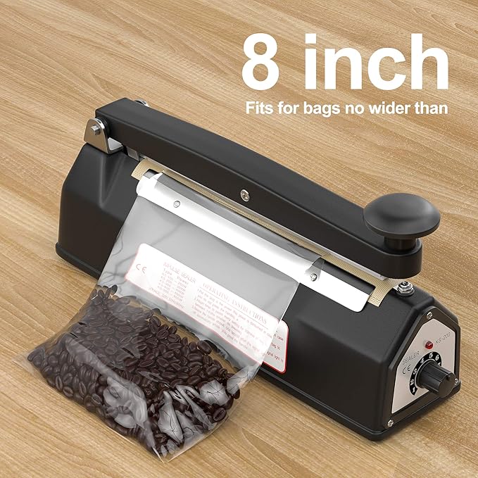 8-inch Impulse Bag Sealer, Manual Heat Sealer Machine for Plastic Bags,2 Replacement Kit Included, Black…