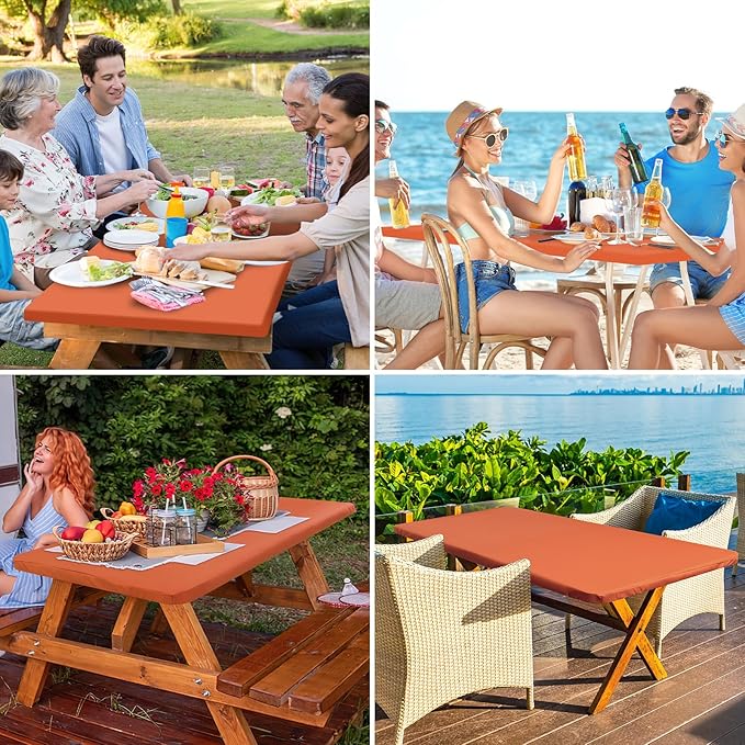 homing Rectangle Table Cloth Cover, Waterproof Polyester Elastic Fitted Tablecloth, Fits for 8 Foot Folding Tables, Washable Table Protector for Fall, Thanksgiving, Harvest Party (Rust, 30" x 96")