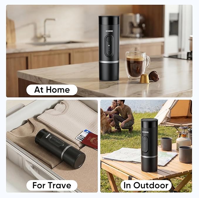 Portable Espresso Maker for Travel, Manual Espresso Machine Compatible with Capsules & Ground Coffee, 15 Bar Hand Pressure, Mini Coffee Maker for Camping Office