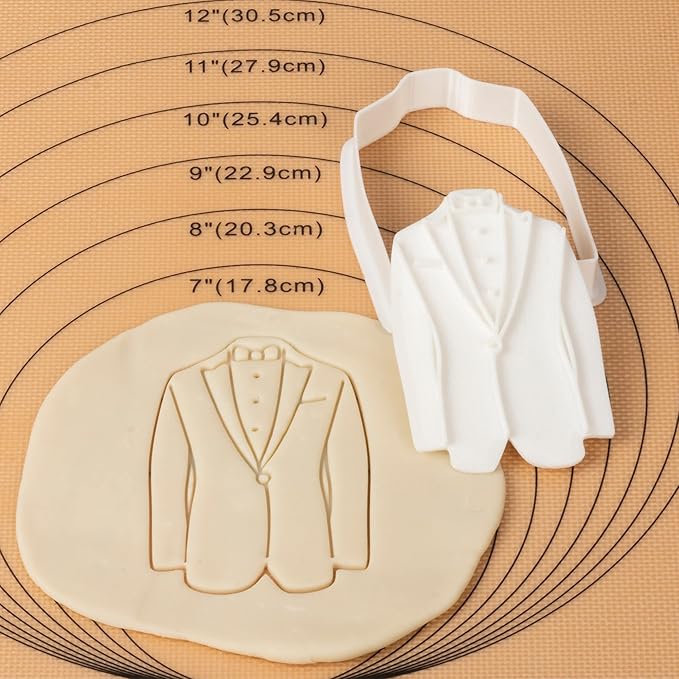 Flycalf Wedding Cookie Cutter Tuxedo with Plunger Stamps Handle PLA Cake Baking Accessories 3.5" Cutter Molds Gifts for Kids Decorative Party Kitchen