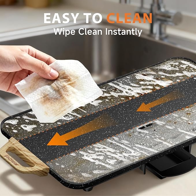 CookSimple Everyday 20x12 Inch Electric Griddle with 1700W Fast Even Heating&ILAG Granite Nonstick Surface – Large Flat Griddle Perfect for Family Meals, Pancakes–Easy to Clean, Granite Black