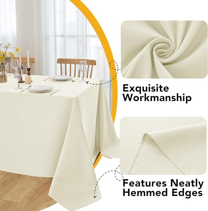 10-Pack Ivory Tablecloths for Rectangle Tables, 54 x 108 Inches, Stain-Resistant Polyester Fabric for 6 Foot Tables - Washable Table Covers for Weddings, Banquets, Birthday Parties, Events