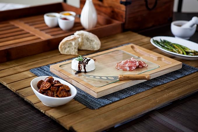 PICNIC TIME NFL Football Field Icon Glass Top Cutting Board & Knife Set, (Parawood & Bamboo)