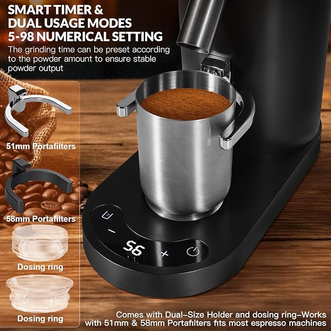 Coffee Grinder Electric, Rechargeable Cordless Stainless Steel Conical Burr Coffee Bean Grinder with Air Blower, 60 Grind Settings, Anti-Static, Compact & Quiet for Home, Office, Camping Use