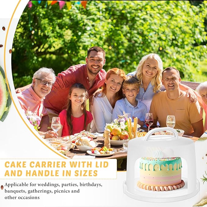 Baderke 10 Inch Round Cake Carrier with Lid and Handle - Two Sided Cake Holder & Box for Transport, Pie, Cupcake(White)