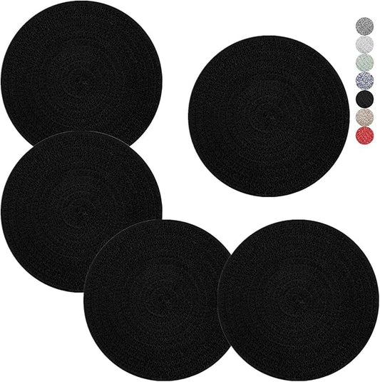 Trivets for Hot Dishes, Pots and Pans, 8 Inches Hot Pads 5 Pcs, Pot Holders for Kitchen, Heat Resistant Mat Protect Counter, Coasters Set Home Essentials Farmhouse Decor (Black)
