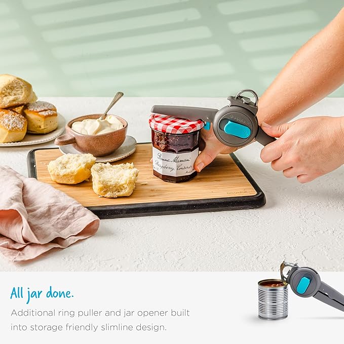 Dreamfarm Dopener 3-In-1 Ergonomic Can Opener Smoothes Can Edges for Safe Removal with Jar Lid Seal-Breaker & Can Ring Puller - Grey/Gray