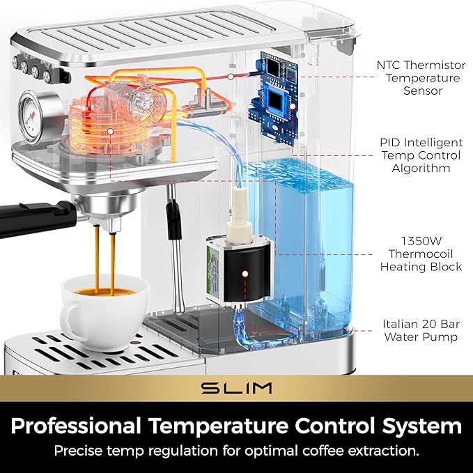 CHULUX Slim Espresso Machine with Milk Frother, 20 Bar Professional Italian Pump Espresso Coffee Machine for Home Cappuccino & Latte Maker, Stainless Steel, Silver