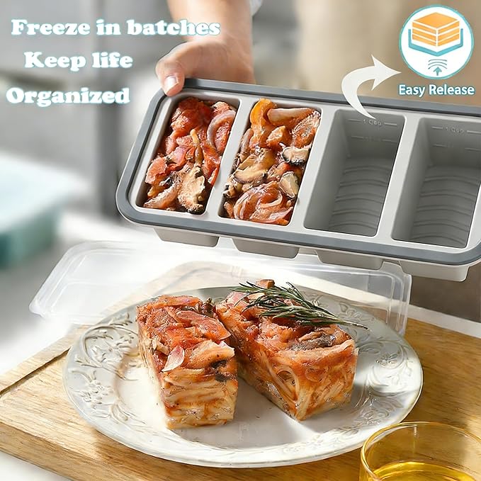 2 Pcs Large Ice Cube Tray With Lid, 1/2 Cup Silicone Freezer Molds for Soup Ice Cubes, Freezer Cubes for Food Storage Silicone，Meal Prep、Frozen Broth and Leftovers
