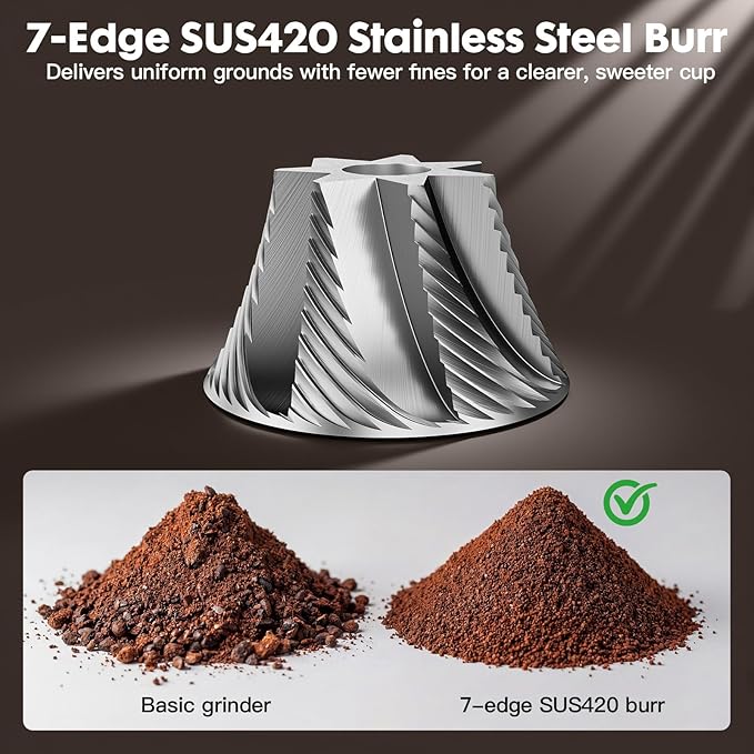 COOL KNIGHT Manual Coffee Grinder, 7-Edge SUS420 Stainless Steel Conical Burr, 72-Click External Adjustment, 25g Capacity, Aluminum Body, Walnut Handle, Magnetic Catch Cup for Espresso & Pour Over