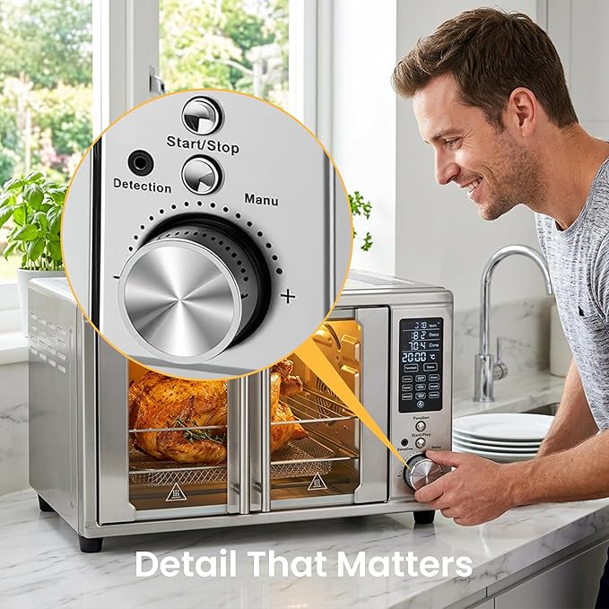 Simple Deluxe 29.6QT Dual Door Air Fryer Toaster Oven Combo with Smart Probe, 12-in-1 Smart Air Fryer Oven, 450°F, Stainless Steel