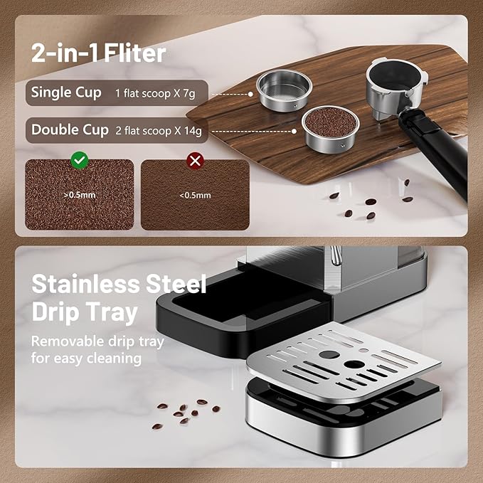 Espresso Machine 20 Bar with Touch Screen, Hot & Iced Coffee Makers, Stainless Steel Espresso Maker with Rapid Cold Brew & Milk Frother Steam Wand, with Water Tank for Latte, Cappuccino, Gift
