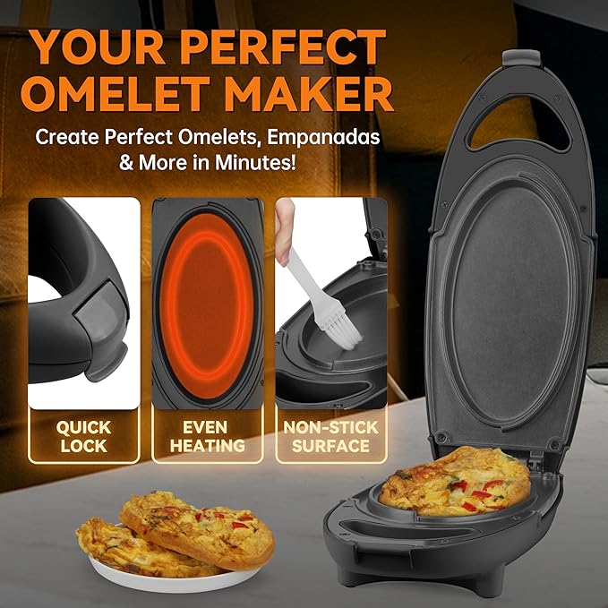 Baker’s Friend Omelette Maker Electric, Omelette Cooking Surfaces Nonstick, Frittata Pan & Egg Pan, Double Sided Pan for Breakfast, Individual Flip Omelette Makers Electric, Graphite