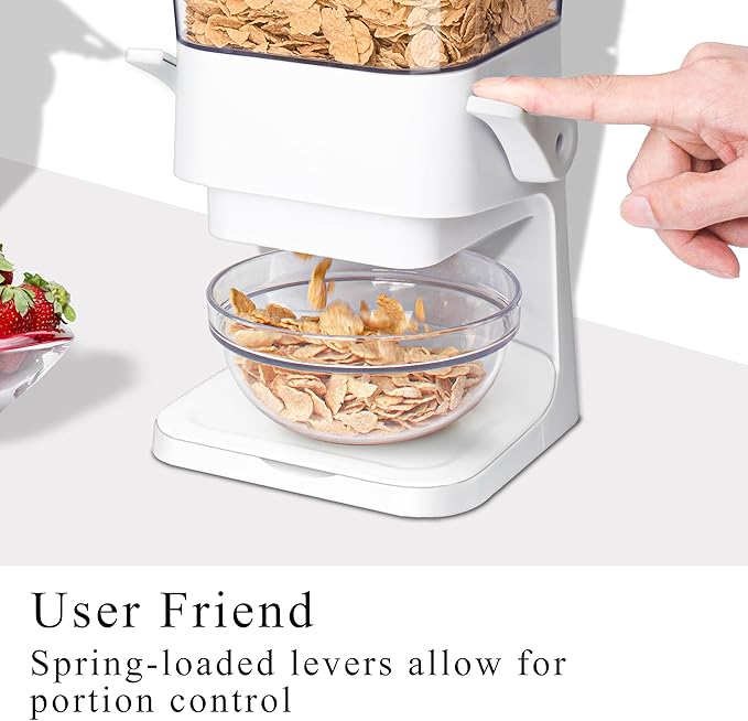 Cereal Dispenser Countertop, 5L Cereal Containers Storage Dispenser for Pantry, Large Dry Food Cereal Dispenser, Not Easy to Crush Cereal, Can Hold Oatmeal, Snack, Grain, Pet Food (White, 2Pc)