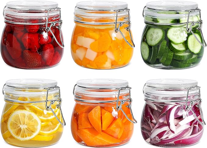 ComSaf 6-Pack 17oz Short Glass Jars for Drawers, Small Airtight Food Canisters for Spices, Nuts & Kids Snacks, Pint Sized Canning Jar Set for Jams, Pickles & Pantry Organization