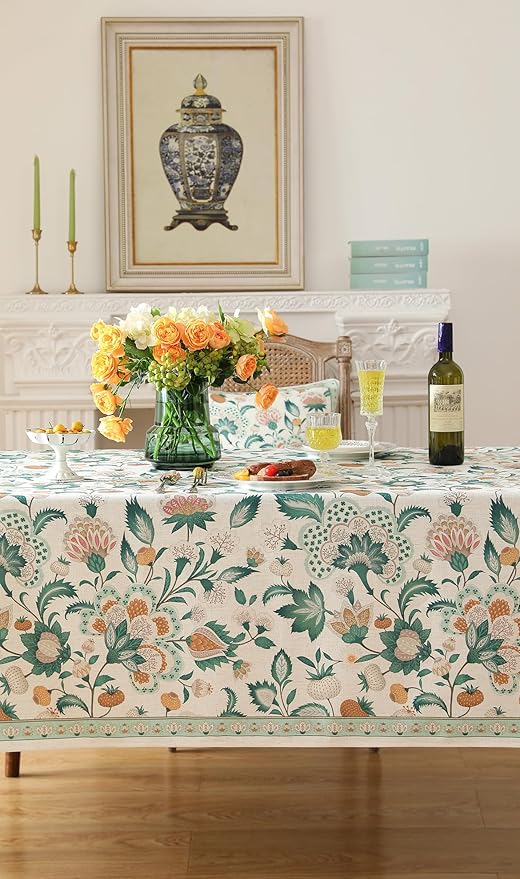 patdrea Designer French Green Small Square Table Cloth,Vintage Italian Floral Country Linen Tablecloth,Wrinkle Free Decor Cover for Kitchen,Dining,Christmas,Party,Thanksgiving,55"x55"-Tree Life
