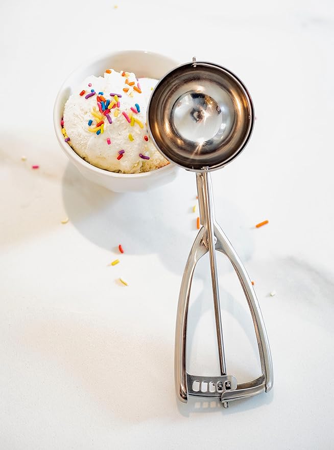 Jenaluca Jumbo Ice Cream Scoop - 18/8 Stainless Steel Cupcake and Muffin Scooper - 1/2 Cup Disher Size #8 for Icecream, Batter & Food Portions