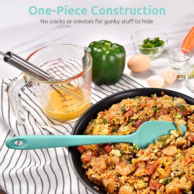 Heat Resistant Silicone Spatula Set: U-Taste 600ºF High Temp Seamless Food Grade Utensil, Flexible Rubber Silicon Kitchen Cooking Mixing Baking Scraper for Nonstick Cookware Set of 4 (Aqua Sky)