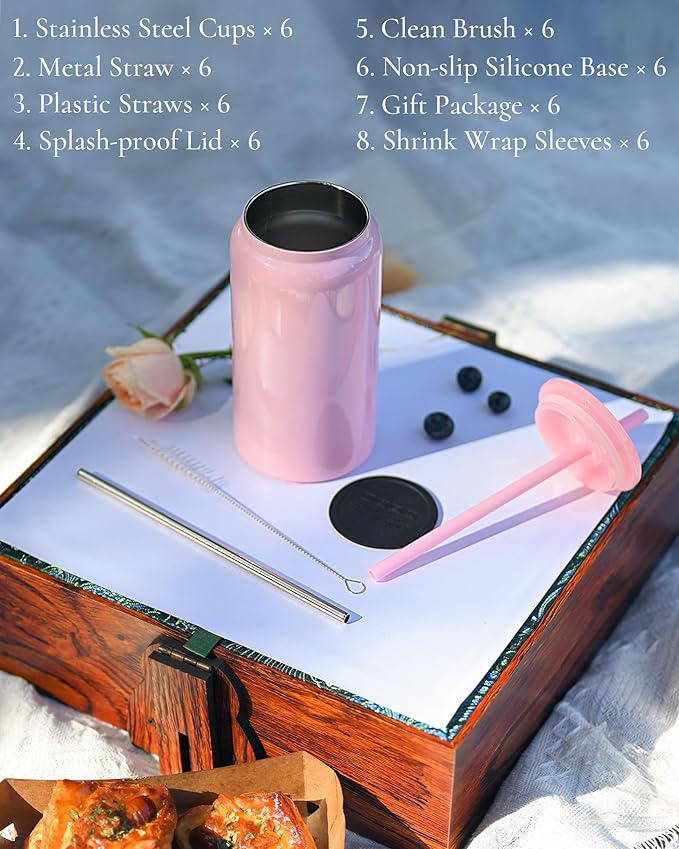 Glass Cups with Lids and Straws, 16oz Stainless Steels Cups, Beer Cups, Iced Coffee Cup, Smoothie Cup, Sublimation Tumbler, Purple (Shiny Polished Finish, Sublimatable)
