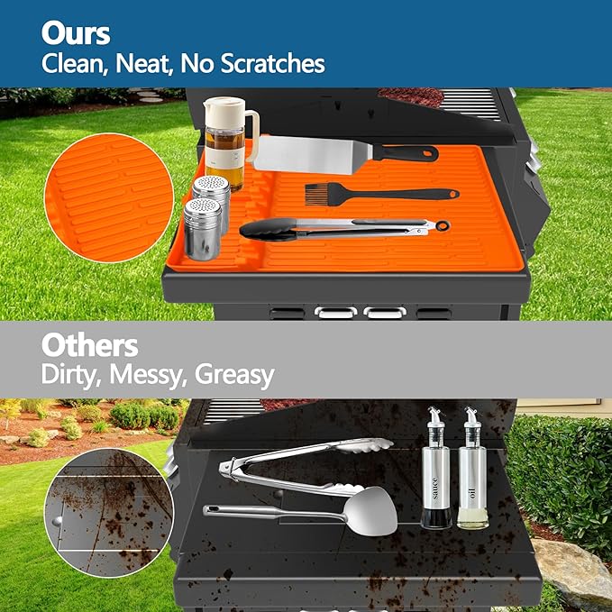 Silicone Griddle Mat for Blackstone - BBQ Grill Accessory with Drip Pad & Spatula Holder - Ideal for Outdoor Cooking & Kitchen Counter