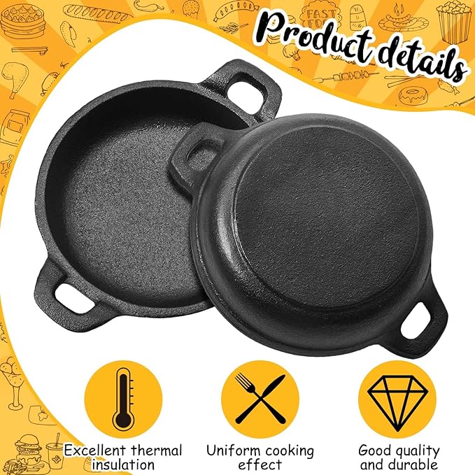 Mini Cast Iron Skillets 5 x 5 x 1.3 Inch Cast Iron Pan Small Ramekin Set Black Casserole Dish Cookware Oven Safe Mini Skillets for Kitchen Indoor Outdoor Picnic (2 Pack)