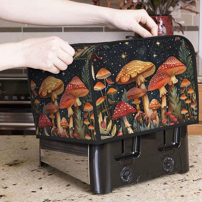 Toaster Cover 4 Slice Mushroom Forest Vintage Kitchen Small Appliance Covers with Pockets Dust and Fingerprint Protection