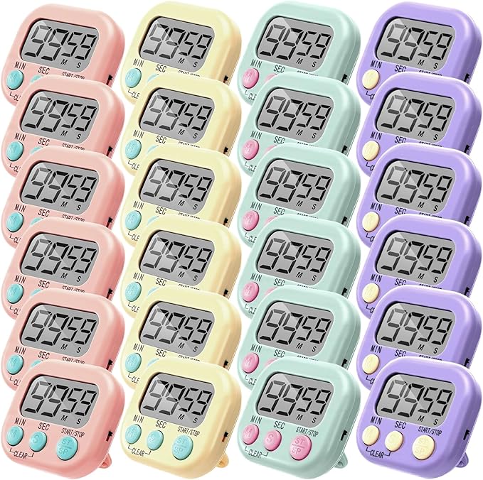 Weewooday 24 Pcs Digital Kitchen Timer Magnetic Timer Bulk On/Off Switch Minute Second Count up Countdown Loud Alarm for Exercise Cook Baking (Macaron Colors)