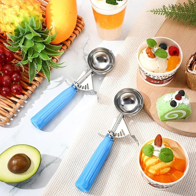 Reallnaive 1 Pcs Release Cookie Scoops Ice Cream Scooper with Trigger Release Portion Scoop Stainless Steel for Portion Control, Baking Food, Cookie Dough (2 oz,Blue)