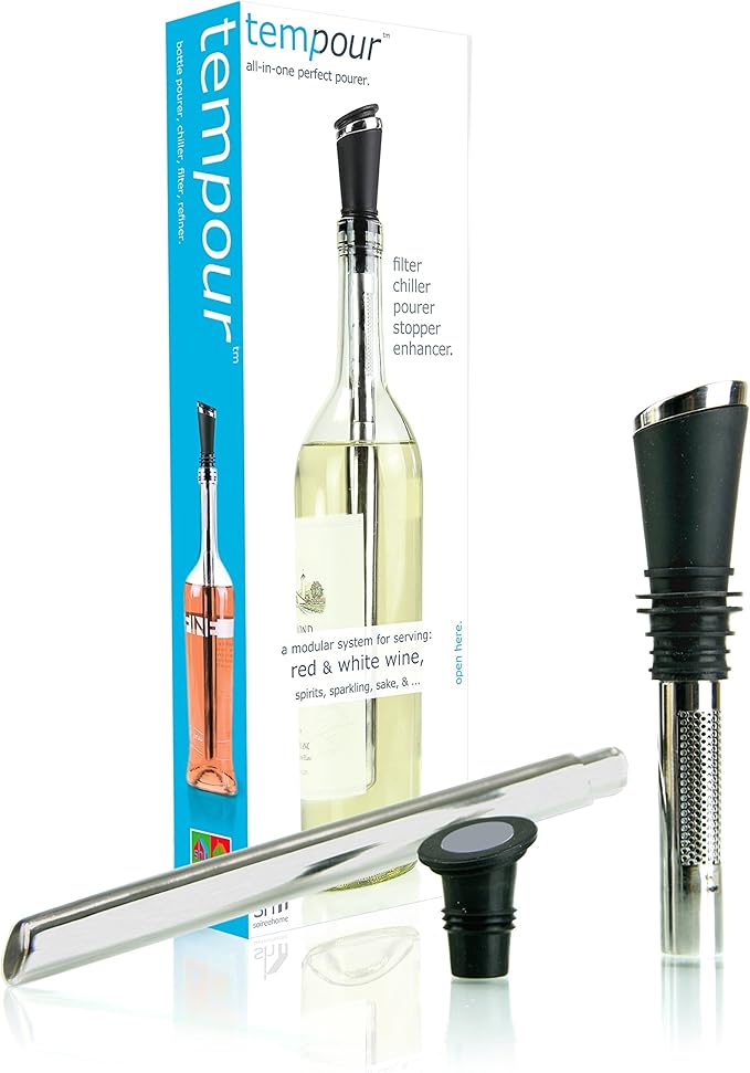 Soireehome Tempour Gourmet Aerator, Filter, Stopper, and Chiller for Wine and Liquor- Gift for Hosting, Perfect For Wine Tasting and Parties