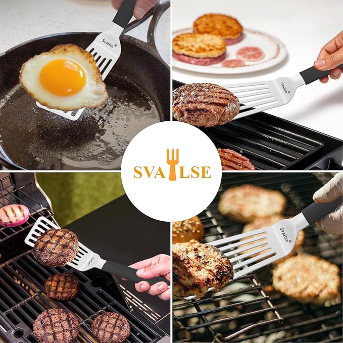 Stainless Steel Fish Spatula, 11.3 inch Metal Spatulas for Cast Iron Skillet, Kitchen Turner with Silicone Handle for Cooking, Grilling, Flipping, Egg, Cookie, Pancake and Burger (Small)