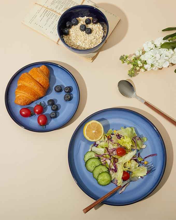 Stoneware Dinnerware Sets, Ceramic Plates and Bowls Set, Microwave & Dishwasher Safe Kitchen Dish Set, Modern Dinner Plates | Salad Plate | Cereal Bowls for 4, Dishware Sets Blue