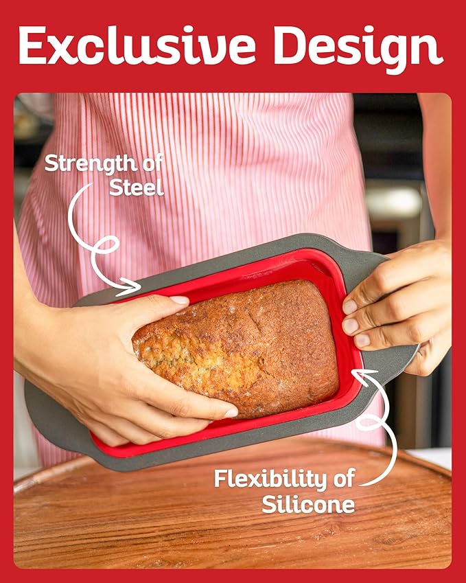 Boxiki Kitchen Baking Non-Stick Steel Jumbo 6 Cup Muffin Pan with Silicone Handles & Reusable Liners and 9x5 Inch Silicone Bread Loaf Pan - Ultimate Set for Muffins, Bread, Cakes, and More.