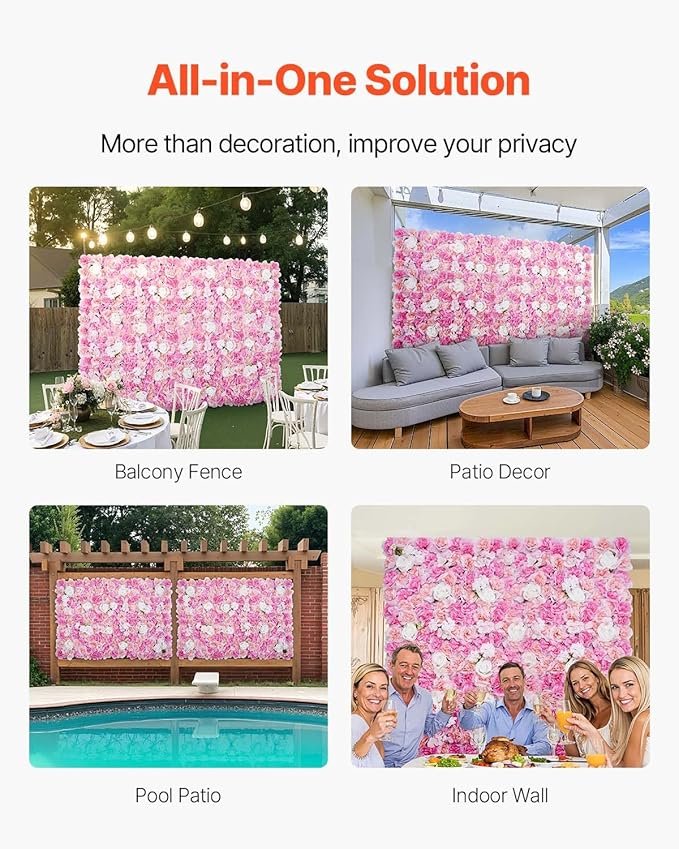 VEVOR 3D Flower Wall Panel, Artificial Floral Wall Background Mesh Backing Mat,Seamless Design&Easy Installation for Wedding Valentines Day Home Baby Party Backdrop Decor,Pink
