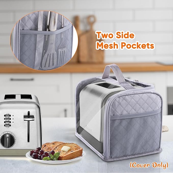 BAGSPRITE Toaster Cover for 2 Slice Wide Slot, Full Open Dust Covers for Kitchen Appliances Compatible with Cuisinart, BELLA, Black and Decker 2 Slices, Toaster Bags with Zipper Closure (Cover Only)