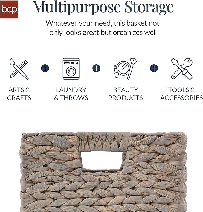 Best Choice Products 12x12in Pack of 5 Cube Storage Baskets, Water Hyacinth Multipurpose Collapsible Organizers, Handwoven Laundry Totes for Laundry, Living Room, Kids Room & Nursery - Gray