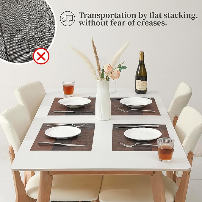 Leetaltree Brown with Black Striped Placemats Set of 4 - Heat Resistant Non-Slip Place mats for Dining Table, Washable Durable PVC Vinyl Woven Table Mats（Brown Stripe, 4）