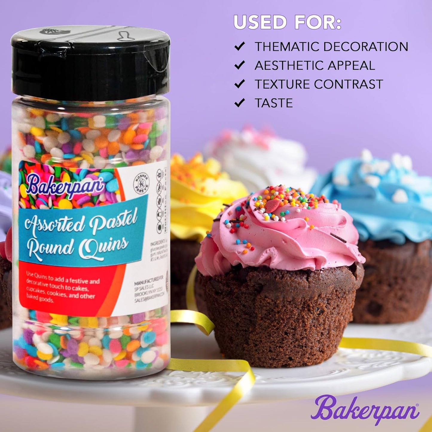 Bakerpan Quins Sprinkles for Cake Decorating - 4 Ounces - Rainbow Edible Confetti Sprinkles for Cupcakes, Ice Cream, Cookies, Cakes (Made in USA)