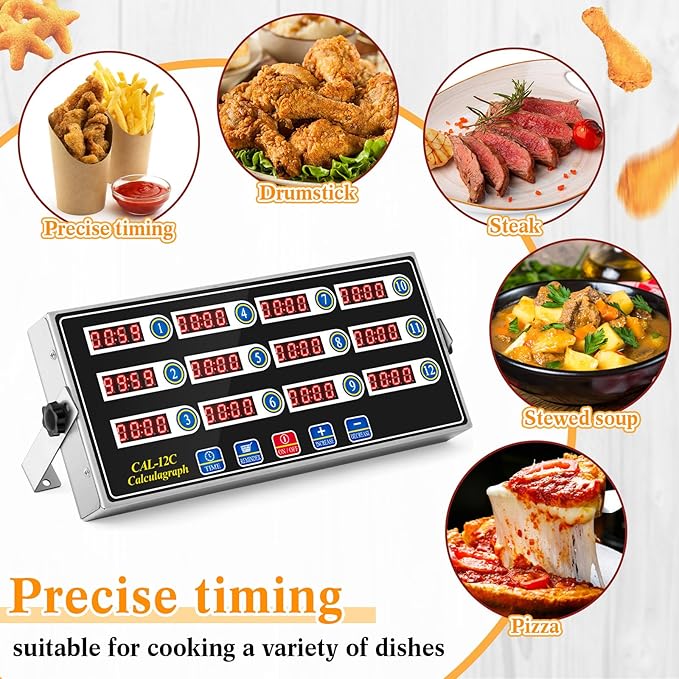 Relaxweex 1 Pack Commercial 12 Channel Digital Kitchen Timer, Multi-Countdown Timer with Loud Alarm & Large LCD Display, Wall Mount or Countertop for Restaurant, Fry Station, Baking & Lab Use